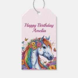 Etiqueta Para Presente Cavalo Whimsso Rainbow Floral Equestre Aniversário