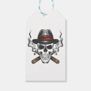 Etiqueta Para Presente Caveira de gângster com chapéu fedora