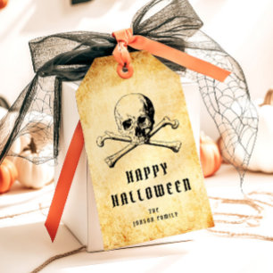 Etiqueta Para Presente Caveira e Ossos de Pirata Vintage Halloween