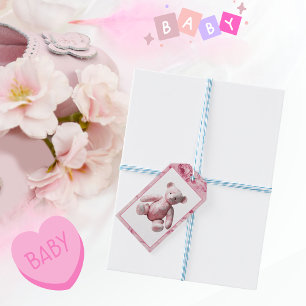 Etiqueta Para Presente Celebração do Urso de Teddy Rosa Elegante Vintage