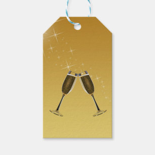 Etiqueta Para Presente Celebração dos vidros de Champagne no ouro