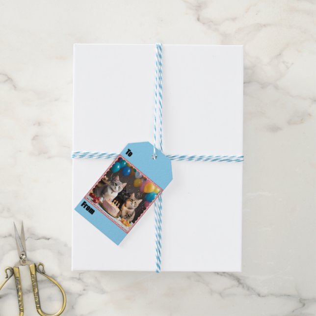 Etiqueta Para Presente Celebração Pura: Festa de aniversário de Gato, (Com cordão)