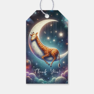 Etiqueta Para Presente Celestial Baby Giraffe Dormindo em Lua e Estrelas