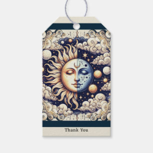 Etiqueta Para Presente Celestial Vintage Meio Sol & Lua Azul Amarelo