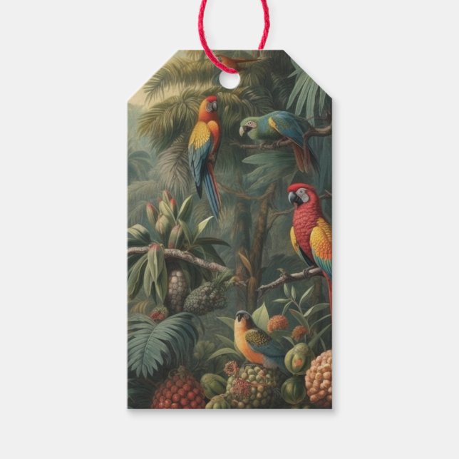 Etiqueta Para Presente Cena botânica dos papagaios e ananás (Frente)