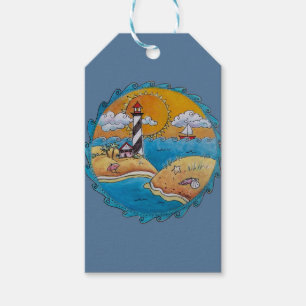 Etiqueta Para Presente Cena caprichosa da praia do farol Arte folclórica