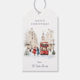 Etiqueta Para Presente Cena da cidade em aquarela de Natal em Londres