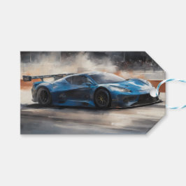 Etiqueta Para Presente Cena de Corrida Urbana Azul Dinâmica