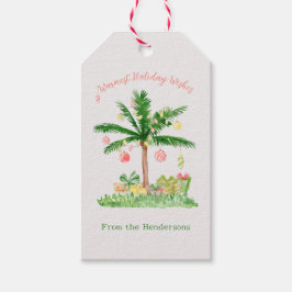 Etiqueta Para Presente Cena de Férias de Natal Tropical Whimsical