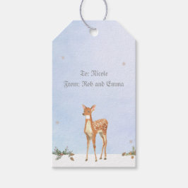 Etiqueta Para Presente Cena de inverno com etiqueta de presente de veado