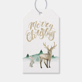 Etiqueta Para Presente Cena de Inverno da Floresta de Natal Feliz