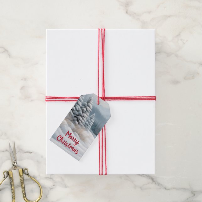 Etiqueta Para Presente Cena de Inverno Nevado Natal  (Com cordão)