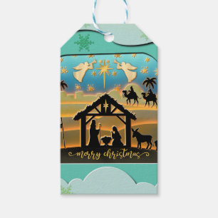Etiqueta Para Presente Cena de Natal do Menino Jesus no Presépio