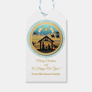 Etiqueta Para Presente Cena de Natal do Menino Jesus no Presépio