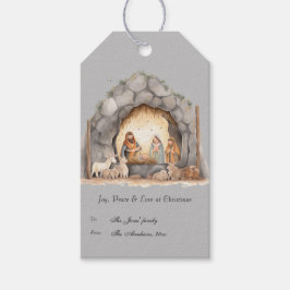 Etiqueta Para Presente Cena de Natividade de Natais vintages de Aquarela