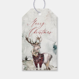 Etiqueta Para Presente Cena de Neve Rustic Deer Watercolor Natal