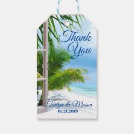 Etiqueta Para Presente Cena de Praia do Casamento Tropical Obrigado Cartã