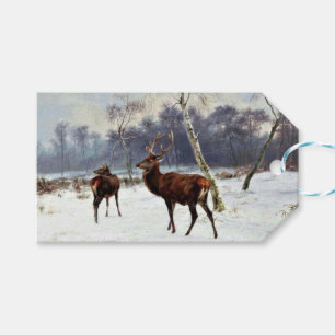 Etiqueta Para Presente Cervo e Corça em Paisagem de Inverno (por Rosa Bon