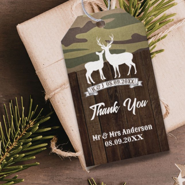 Etiqueta Para Presente Cervo Ocidental A Caça Terminou Casamento (Western Deer The Hunt Is Over Wedding Gift Tags)