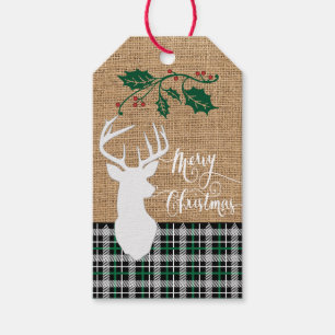 Etiqueta Para Presente Cervos do Feliz Natal - xadrez verde