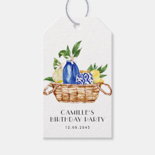 Etiqueta Para Presente Cesta Mediterrânea de Limão em Aquarela Aniversári