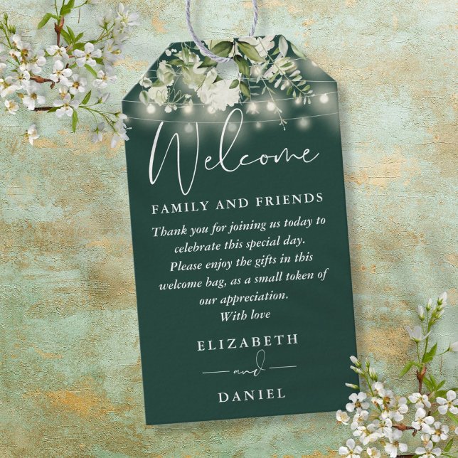 Etiqueta Para Presente Cesto de Boas-vindas com Verde Esmeralda (Emerald Greenery Favor Welcome Basket Bag Gift Tags)