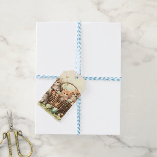 Etiqueta Para Presente Cesto de Páscoa do gatinho primavera