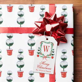 Etiqueta Para Presente Cesto do Monograma Topiográfico de Natal em Aquare