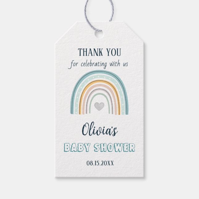 Etiqueta Para Presente Chá de Bebê Arco-íris Boho Aquarela (Frente)