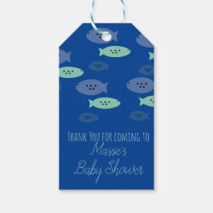 Etiqueta Para Presente Chá de Bebê Azul de Peixes Nadar  