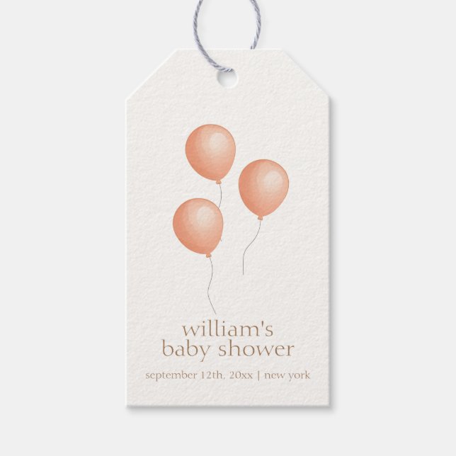 Etiqueta Para Presente Chá de Bebê Balão Boho Elegante Neutro (Frente)
