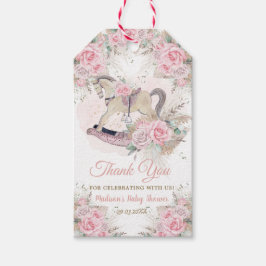 Etiqueta Para Presente Chá de Bebê Cavalo de Balanço Floral Rosa Grama da