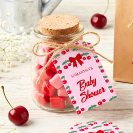 Etiqueta Para Presente Chá de Bebê Cereja com Laço Xadrez Vermelho