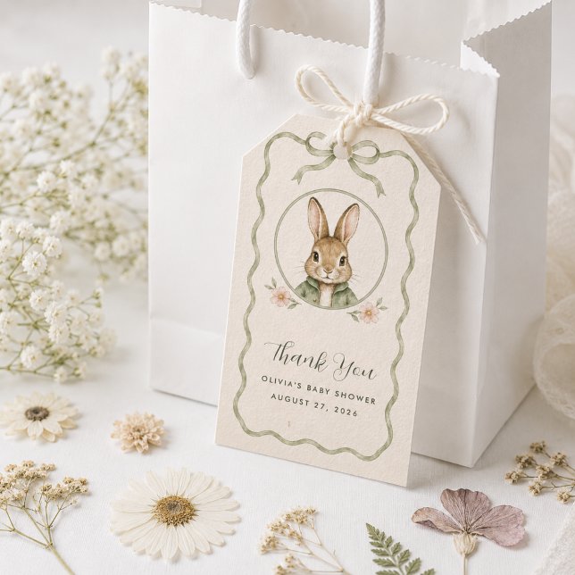 Etiqueta Para Presente Chá de Bebê Coelho Sage Gingham (Criador carregado)
