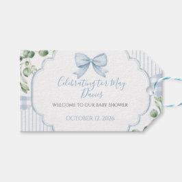 Etiqueta Para Presente Chá de Bebê com Laço Azul e Gingham Verde