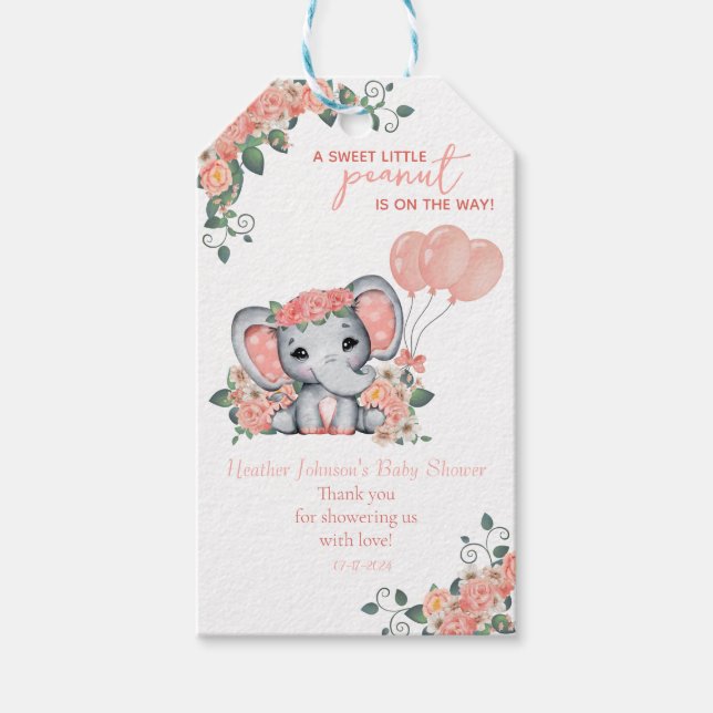 Etiqueta Para Presente Chá de Bebê da Menina Elefante (Frente)