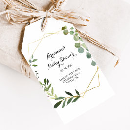 Etiqueta Para Presente Chá de Bebê de Caligrafia Tropical Dourada Geométr