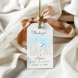 Etiqueta Para Presente Chá de Bebê de Garça em Aquarela Fofa