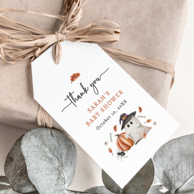 Etiqueta Para Presente Chá de Bebê de Halloween (A Little Boo Is Almost Due Baby Shower Gift Tag Halloween Ghost Pumpkin)