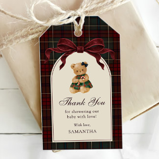 Etiqueta Para Presente Chá de Bebê de Natal do Ursinho de Lazo Vintage
