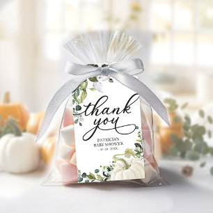 Etiqueta Para Presente Chá de Bebê de Outono Abóbora Vegetação Obrigada