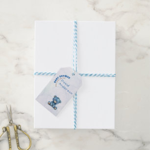 Etiqueta Para Presente Chá de bebê de ursinho azul em aquarela menino