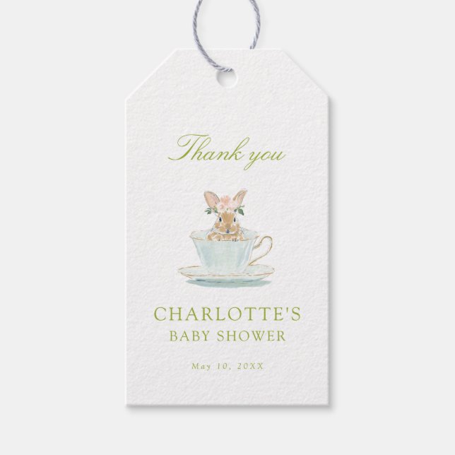 Etiqueta Para Presente Chá de Bebê do Coelho da Primavera (Frente)