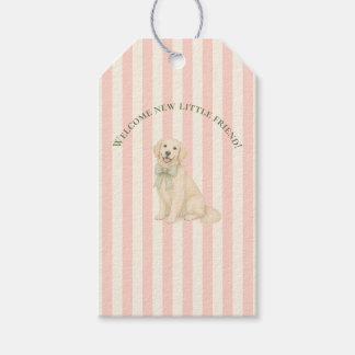Etiqueta Para Presente Chá de Bebê do Retriever Dourado Rosa e Verde