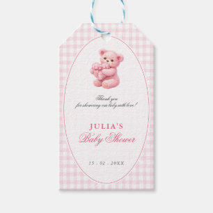 Etiqueta Para Presente Chá de Bebê do Ursinho de Gingham Rosa Pequeno Cor
