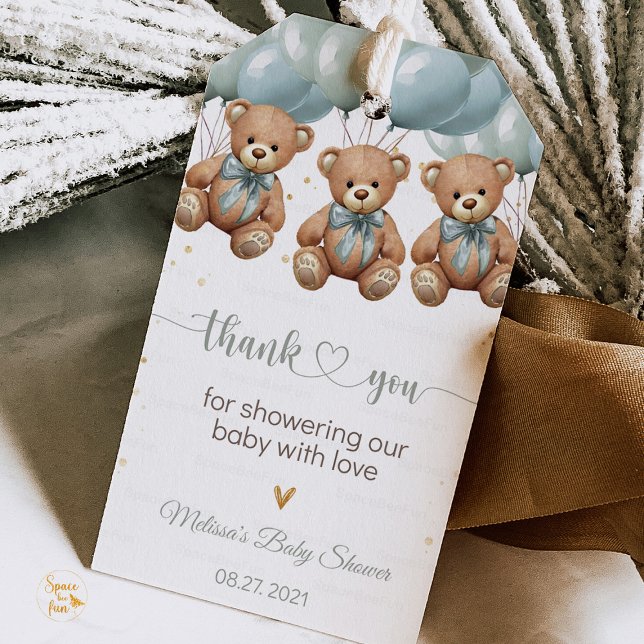 Etiqueta Para Presente Chá de Bebê do Ursinho é TRIPLOS (teddy bear baby shower gift tag, it's triplets favor tag, triplets baby shower decor, bear themed gi)