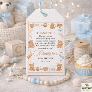 Etiqueta Para Presente Chá de Bebê do Ursinho Teddy Menino   Urso Azul Fo