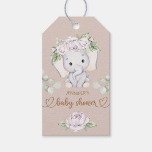 Etiqueta Para Presente Chá de Bebê em Aquarela de Elefante Bebê e Flor
