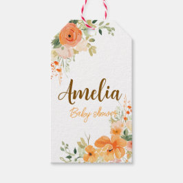 Etiqueta Para Presente Chá de Bebê Floral em Aquarela Pintado à Mão