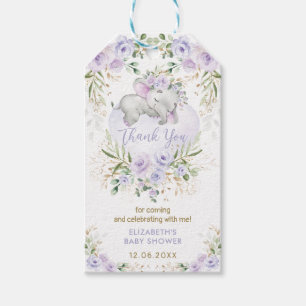 Etiqueta Para Presente Chá de Bebê Floral Lavanda Dourado Elefante Fofo